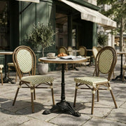 Paris Cafésæt (2 Stole) – AFRICA 3 Bordstel & Bordplade i Komprimeret Natursten m. Marmorlook & Messingkant Ø60 cm
