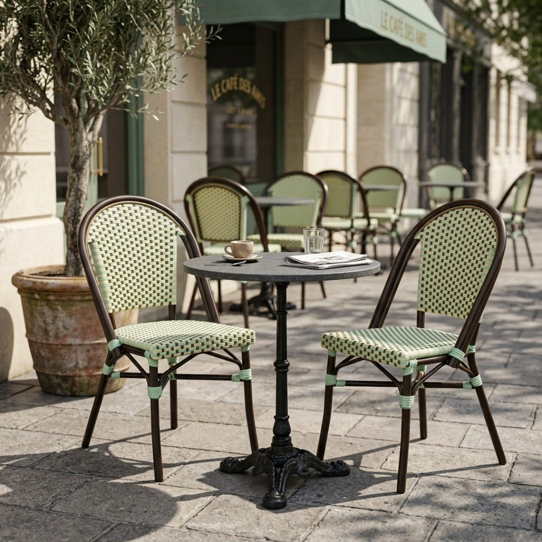 Ellis Cafésæt (2 Stole) – AFRICA 3 Bordstel & Bordplade i Komprimeret Natursten Ø60 cm