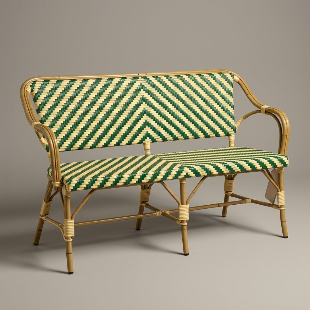 Paris Cafébænk – Håndflettet, Fransk bistroflet – Grøn/Beige